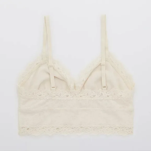 NWT Aerie Ribbed Eyelash Lace Trim Longline Bralette, Small, Color Heather Frost - Picture 5 of 13